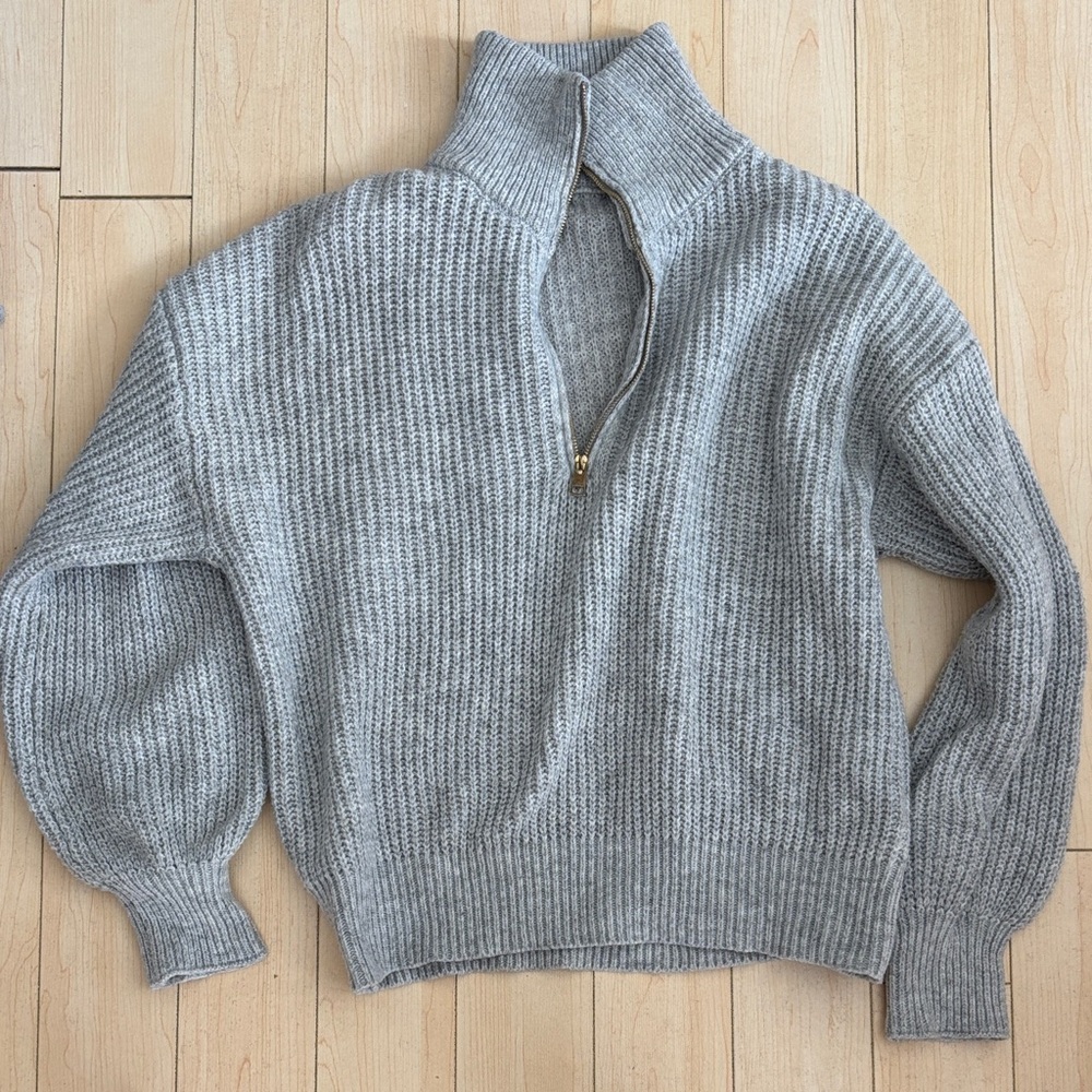SHEIN Gray Half-Zip Knit Sweater